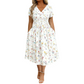 👗Damesjurk met V-hals, bloemenprint en gedraaide taille