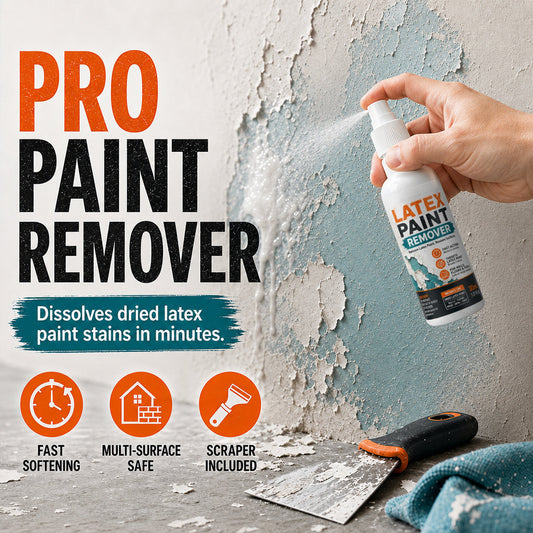 🏠 NU 50% KORTING! Multi-Oppervlak Latex Verfverwijderaar Spray – Snelwerkende Verfstripper, Lost Gedroogde Latexvlekken Op In Minuten, Verfverwijderaar met Schraper voor Renovatie & Reparatie