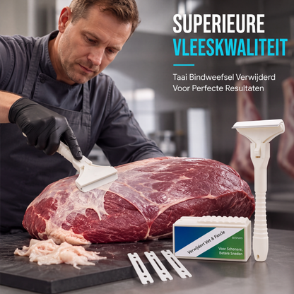 📢📢  1+1 gratis⏰Nooit meer worstelen met taai bindweefsel! Deze RVS vleesschraper met T-grip haalt vet en vliezen er in seconden af – professioneel, comfortabel en met 2 mesbreedtes!