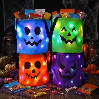 🎃🧛LED Halloween-pompoenlampjes-snoepemmers & non-woven tassen – herbruikbare trick-or-treat-buidels voor kids, ook leuk als feestcadeautje.