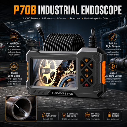 📢📢 50% KORTING🔧 Industriële endoscoopcamera met verlichting – IP67 waterdicht, 1080P HD-scherm | ideaal voor inspectie van automotoren en leidingen.