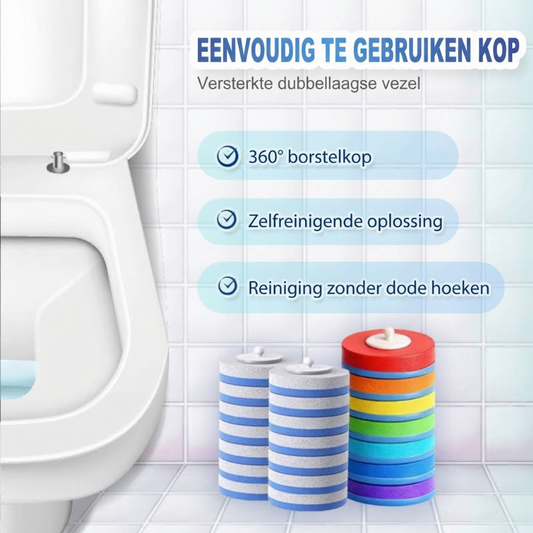 📢📢 50% KORTING!! 🚽 Wegwerp-toiletborstelset met wandhouder | 360° draaibare sponskoppen | navulpads voor diepe reiniging van kalkaanslag & nare geuren | boorloze badkamerschoonmaakset