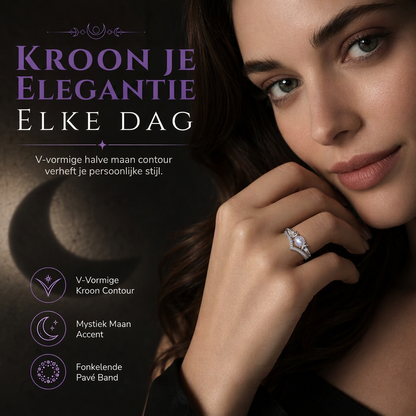 📢📢 1+1 gratis🌙 Dames ringenset met Witchy Triple Moon-motief – Boho stapelbare ringen van loodvrij koper en onbehandelde natuurlijke maansteen voor emotionele rust.