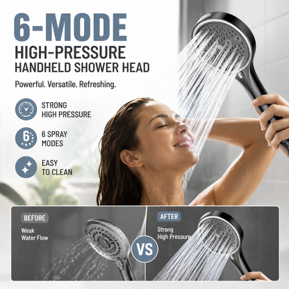 🎁 Sinterklaasactie: 50% korting🚿 Krachtige handdouche met 6 standen – hogedruk waterstraal met regen-, massage- en pulsfunctie, hybride bubbelpatroon, hoogwaardig ABS en wandmontage.