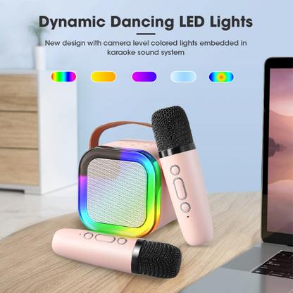 📢📢 50% KORTING!! 🎤 Draagbare mini karaokemachine met 2 draadloze microfoons – oplaadbare USB-bluetoothspeaker met LED-verlichting, ideaal voor familiefeesten en verjaardagsfeestjes.