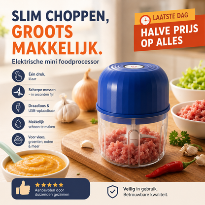 Draadloze efficiënte mini-keukenhakselaar (elektrisch)