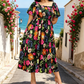 🔥Laatste dag: 50% korting!🌸👗 Bloemenjurk met plooien, vierkante hals & zakken🏖️