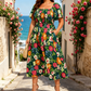 🔥Laatste dag: 50% korting!🌸👗 Bloemenjurk met plooien, vierkante hals & zakken🏖️